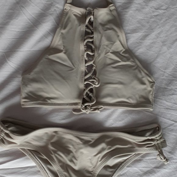 aerie Other - Aerie Sand / Nude Halter Bikini Top Extra Small (XS), Cheeky Bottom Small